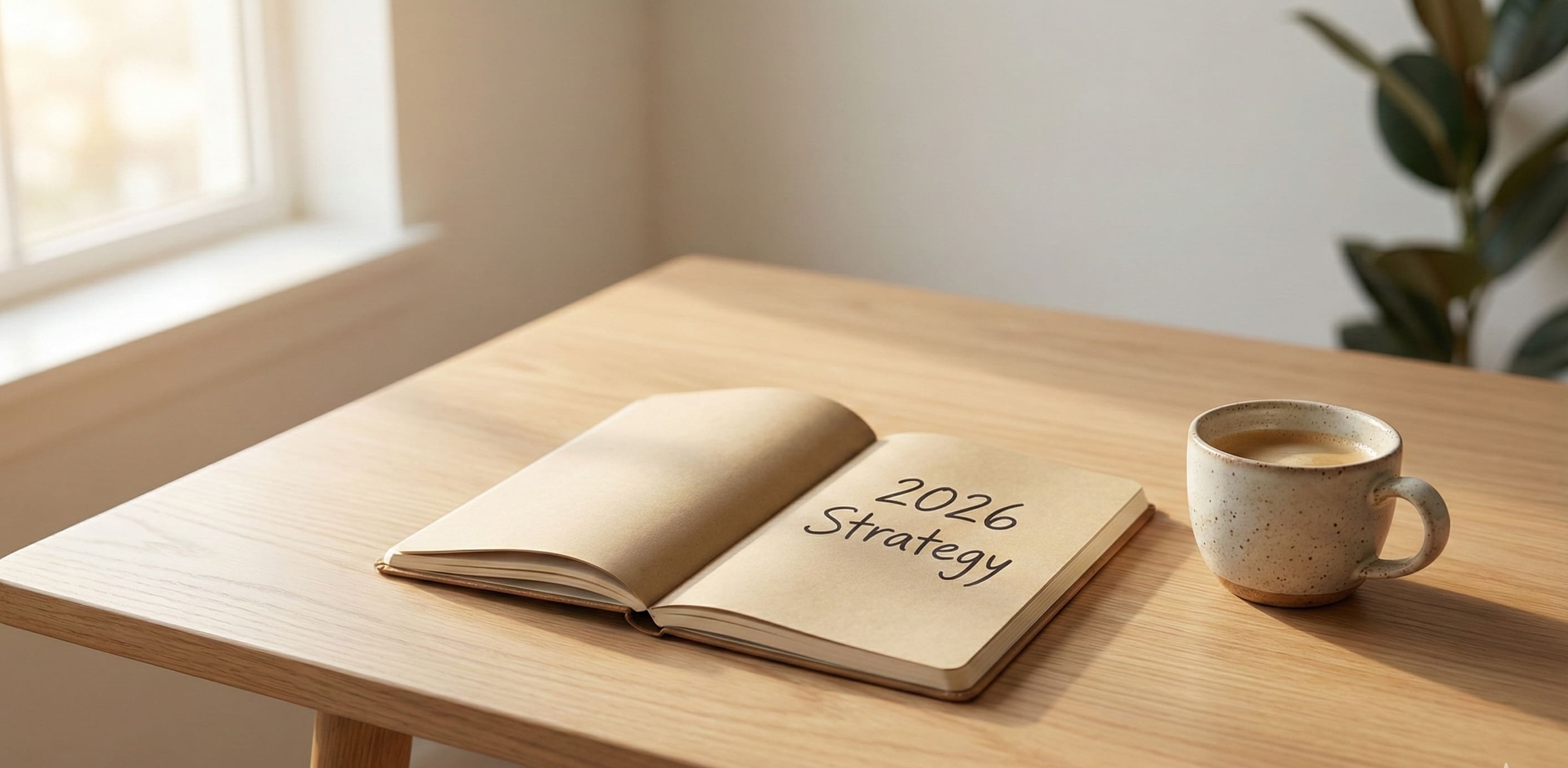 Minimalist workspace representing 2026 strategy
