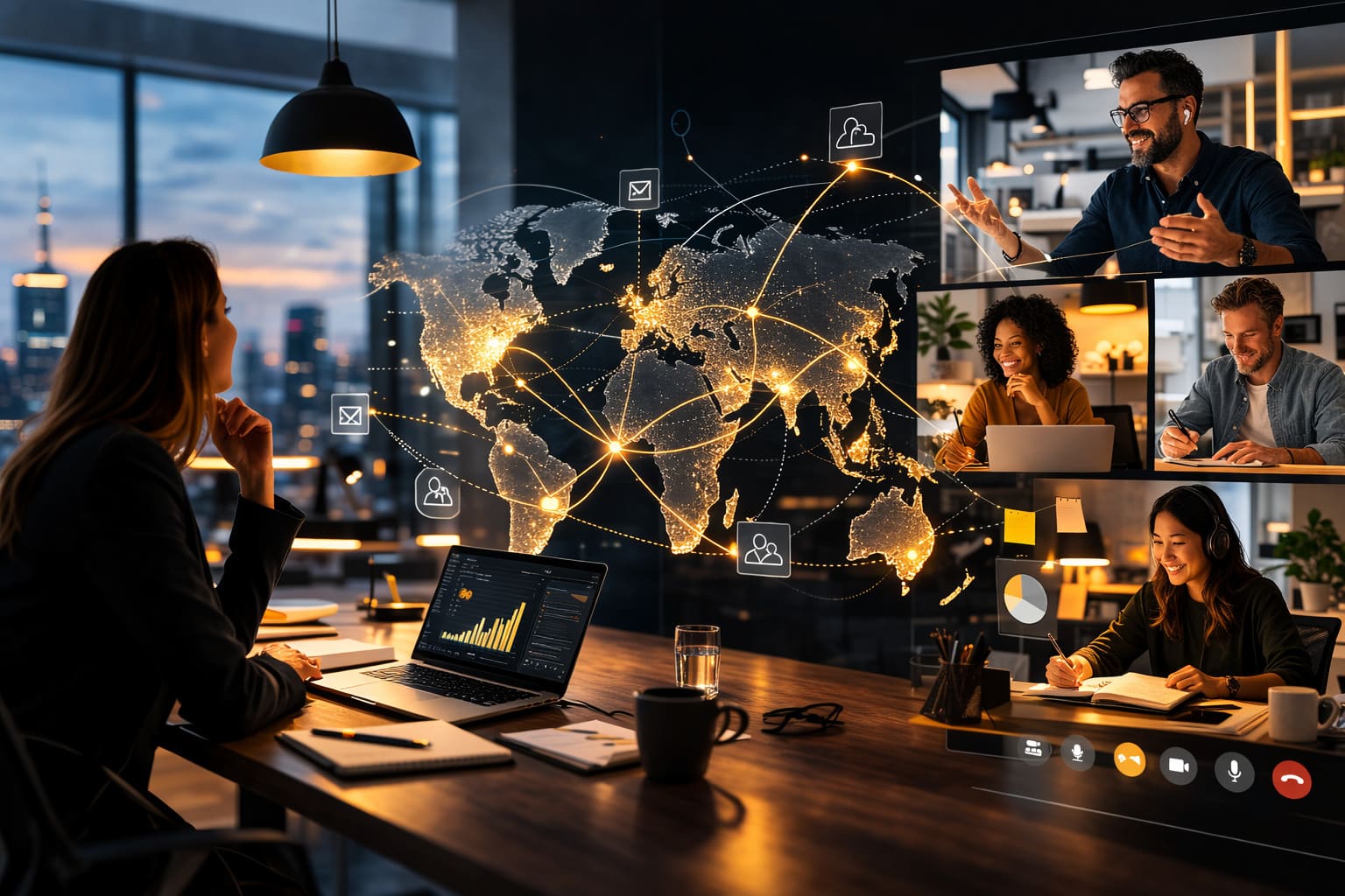 A global brand collaborating with a remote creative agency team, illustrating the post-geographic shift in digital marketing