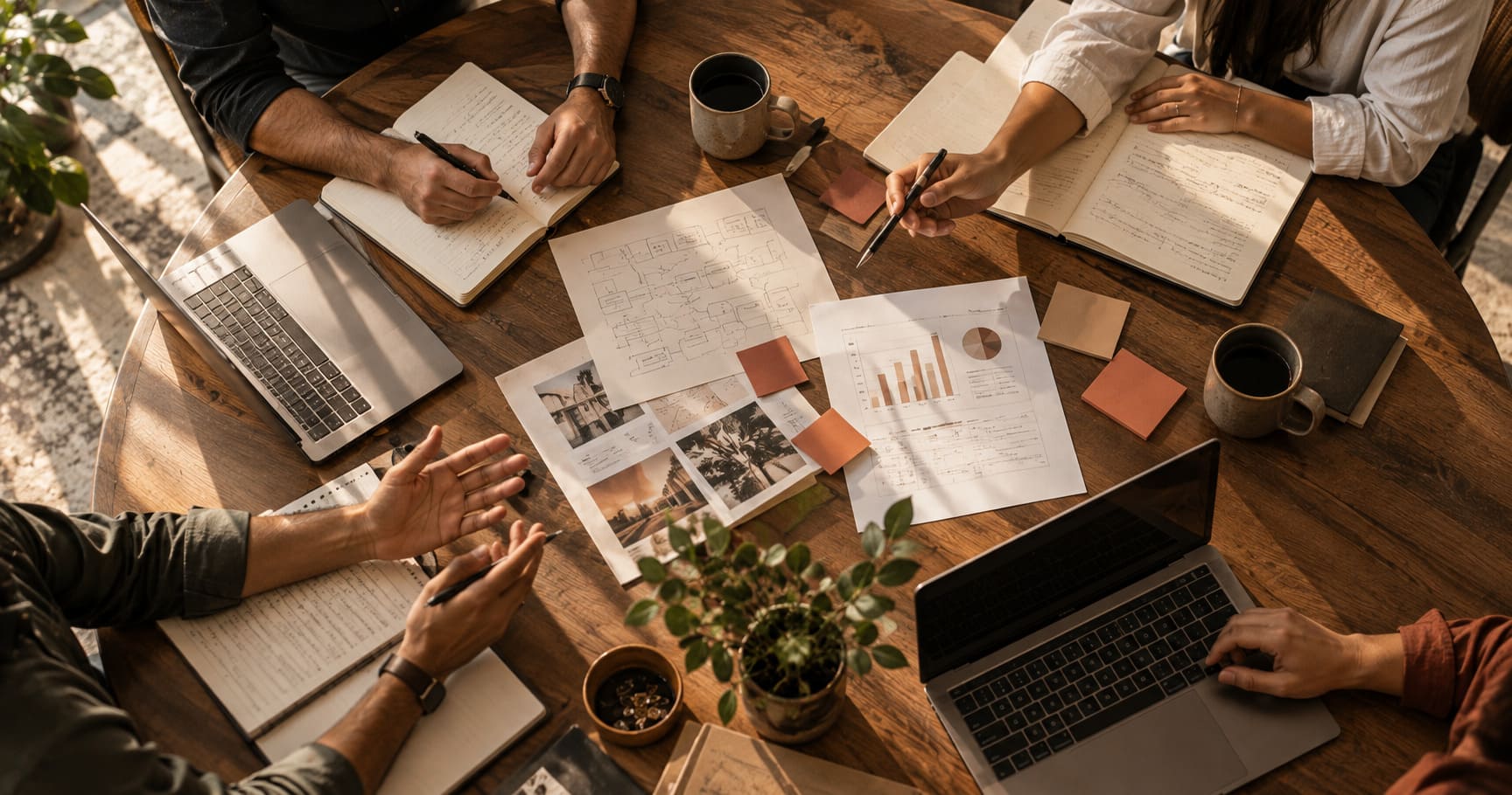 Colleagues from sales, delivery, product and analytics around a table sharing notes, illustrating how different teams hold different views of the market